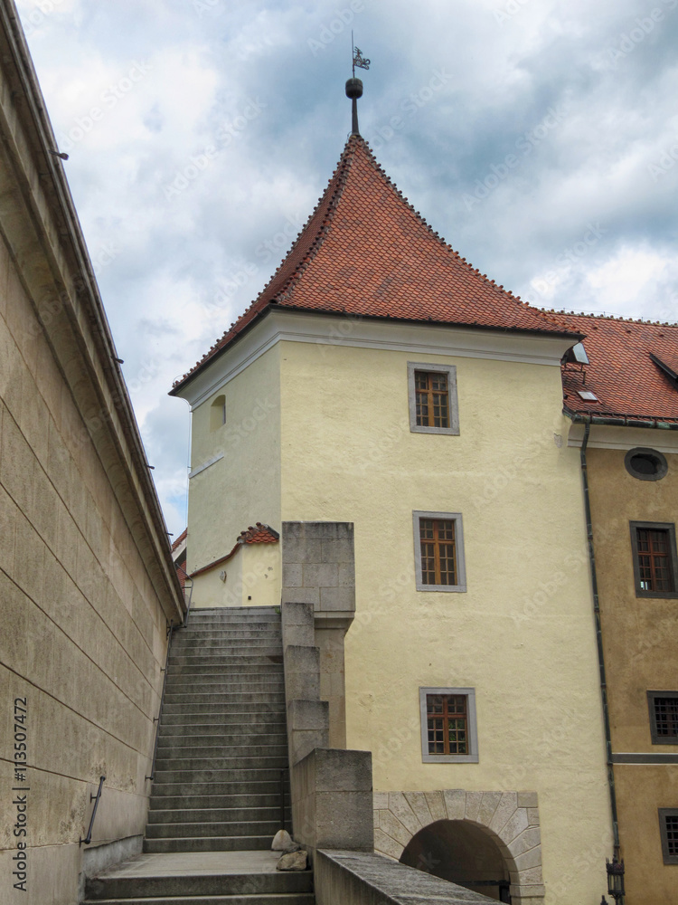 Tower and Staircase at Bojnice Castle / Bojnice, Slovakia - July 6, 2011: View of Outside Staircase at Bojnice Castle Tower and Staircase at Bojnice Castle / Bojnice, Slovakia - July 6, 2011: View of Outside Staircase at Bojnice Castle