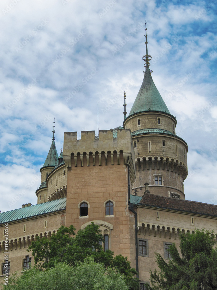 Towers of Bojnice Castle / Bojnice, Slovakia - July 6, 2011: Towers of Romantic Bojnice Castle In Slovakia