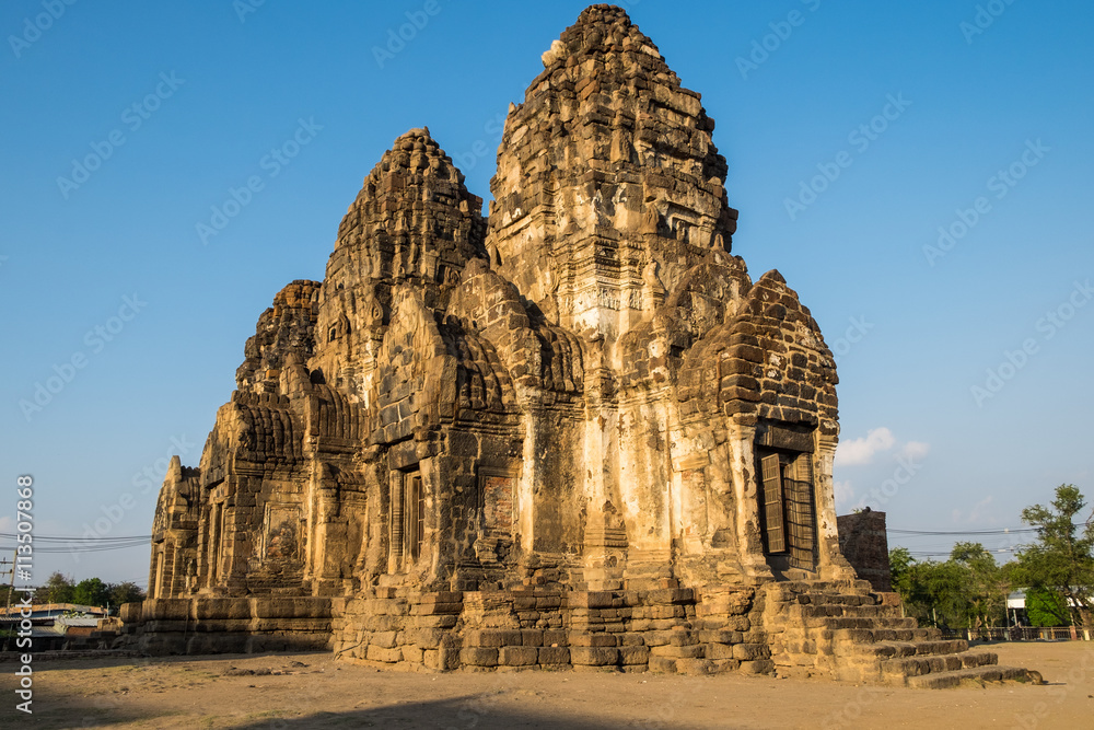 Pra prang sam yod building temple ancient landmark at lopburi