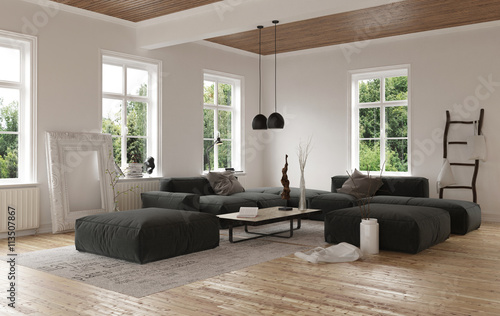 Low angle view on contemporary living room