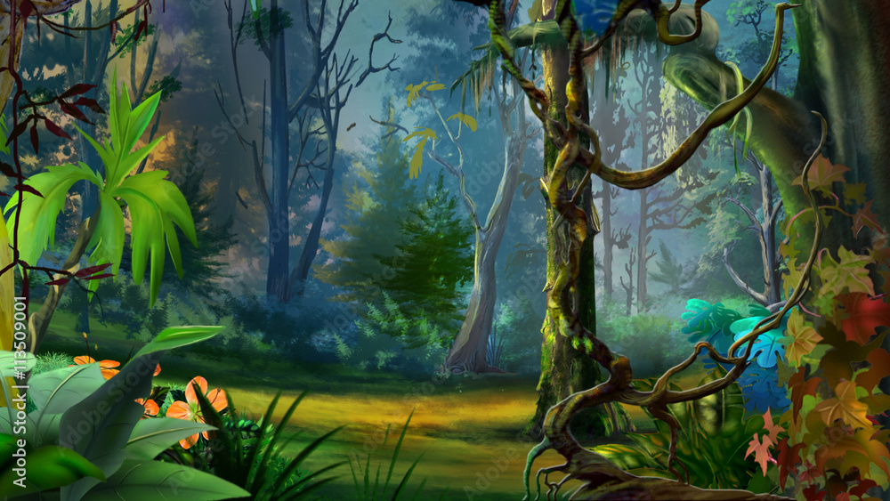 Fotobehang  Wild and Dark Tropical Forest. #113509001
