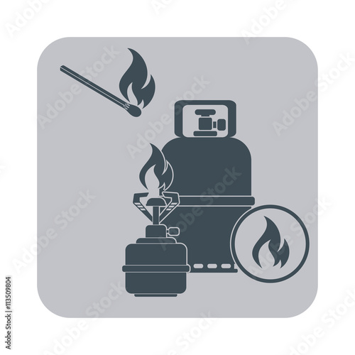 Camping stove with gas bottle icon vector
