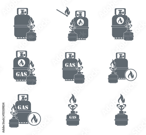 Set of camping stove and gas bottle icons
