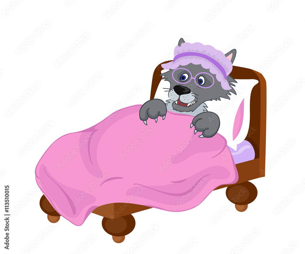 Fototapeta premium Wolf disguised as and old woman. Vector clip art illustration.