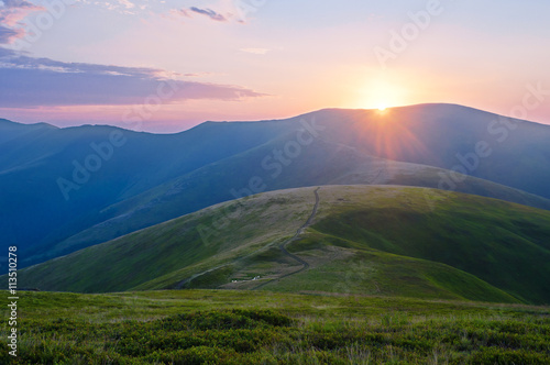 Sunset in the Carpathians. Summer mountain landscape. Carpathian