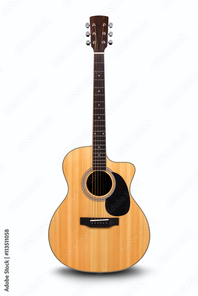 Acoustic guitar is isolated on the white