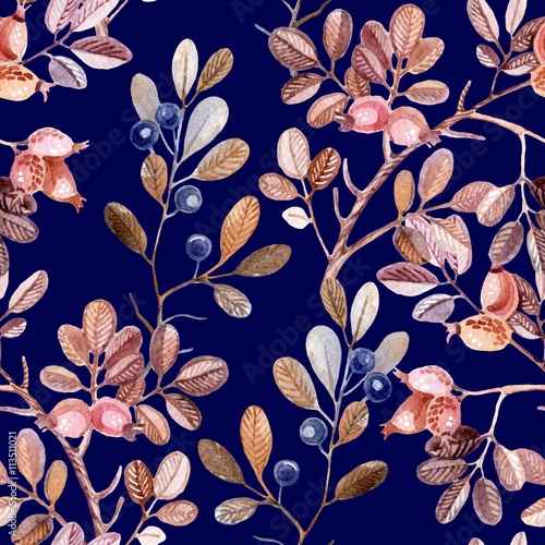 Watercolor seamless pattern with branches