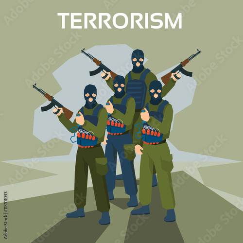 Criminals in mask standing with weapons