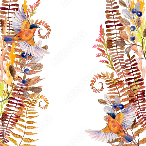 Watercolor autumn meadow herbs card.