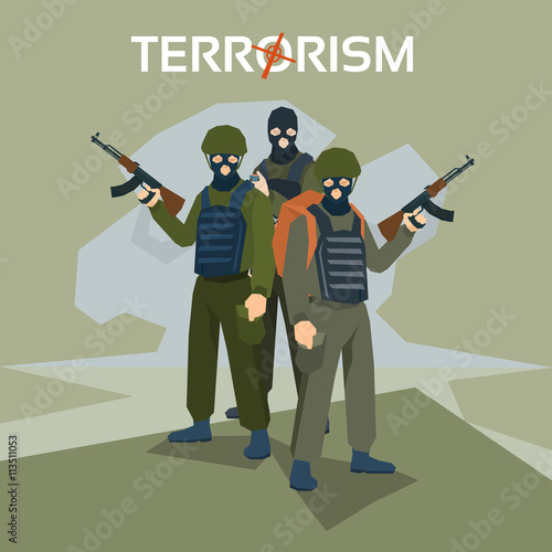 Criminals in mask standing with rifles