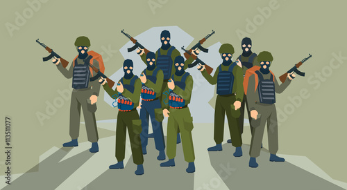 Criminals in mask standing with weapons