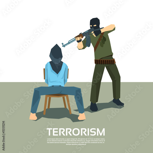 Kidnapper pointing gun at hostage