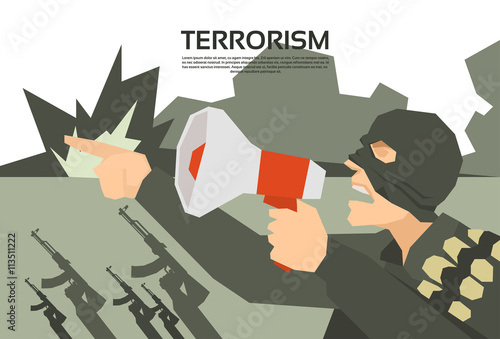 Man in mask speaking through megaphone