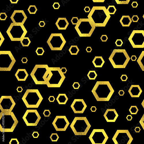 Abstract vector seamless pattern with gold hexs