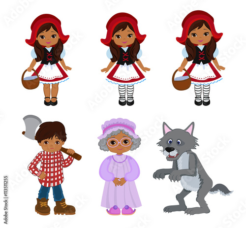 Cartoon Vector Illustrations Set of Little Red Riding Hood Fairy Tale Characters