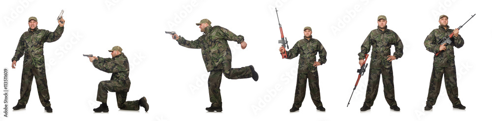 Soldier with sniper rifle isolated on white Soldier with sniper rifle isolated on white