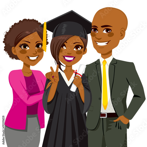 African american family proud and happy of daughter holding diploma on graduation ceremony day