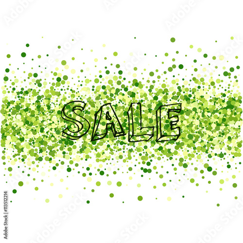 Sale concept on green round particles background. Confetti circles. Isolated