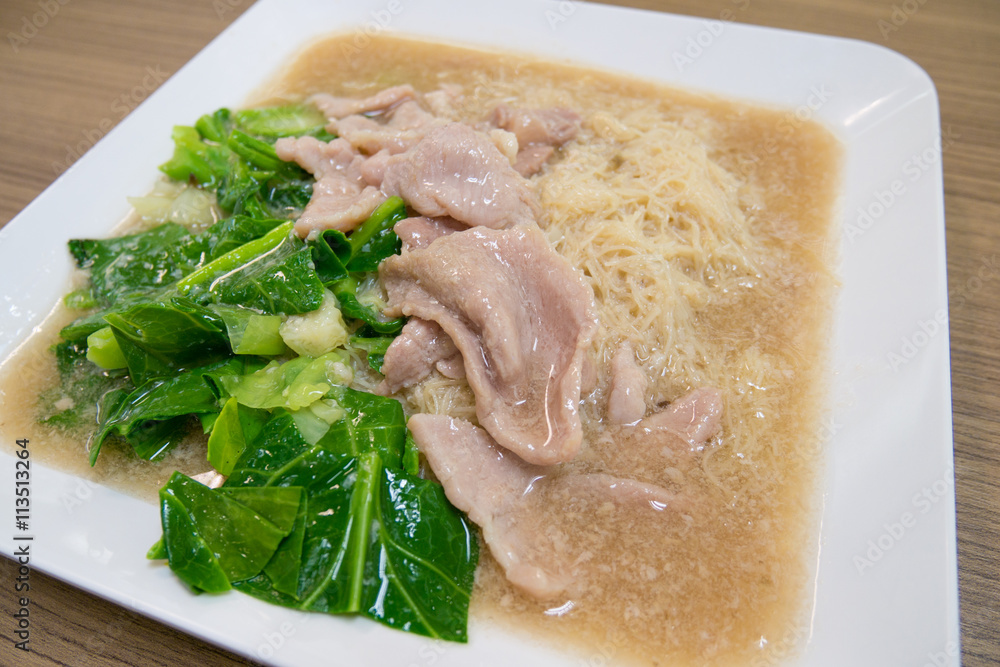 Stir-fried Fresh rice-flour noodles in thick gravy, Chinese and Stir-fried Fresh rice-flour noodles in thick gravy, Chinese and