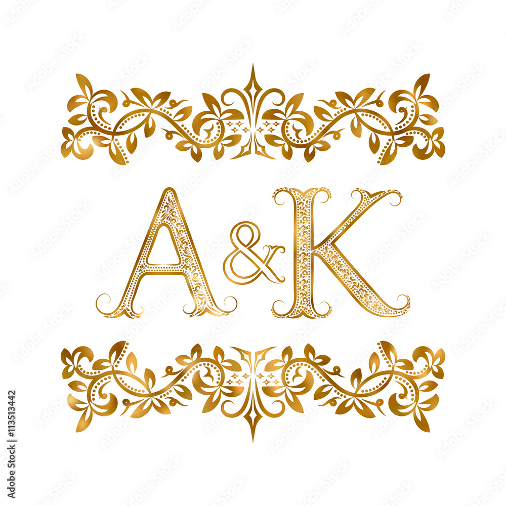 Vecteur Stock Aandk Vintage Initials Logo Symbol Letters A K Ampersand Surrounded Floral