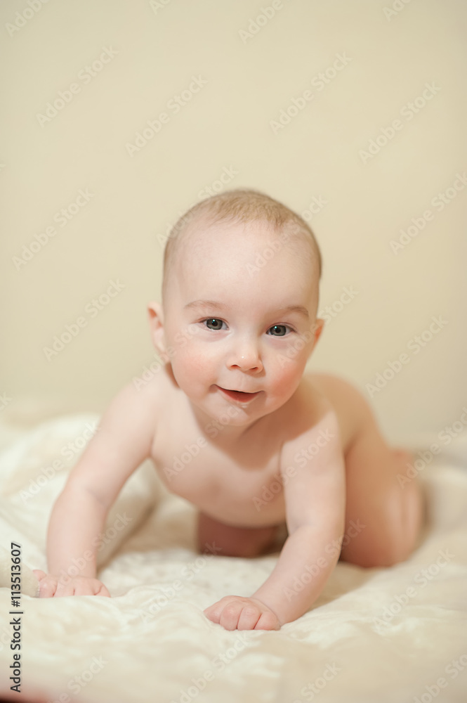 The little boy newborn baby smiling and drooling, Sleeps The little boy newborn baby smiling and drooling, Sleeps