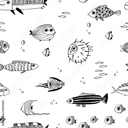 Cute summer fishes. Seamless vector pattern. Perfect for scrapbook paper, fabrics, web.