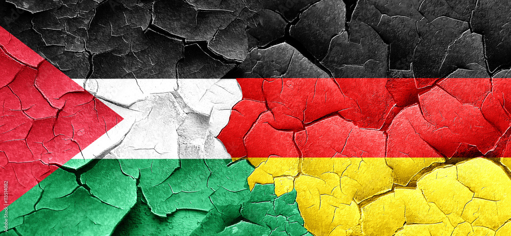 palestine flag with Germany flag on a grunge cracked wall