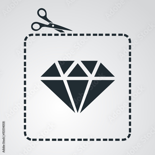 Icono plano tijeras cortando cupon con diamante en fondo degradado