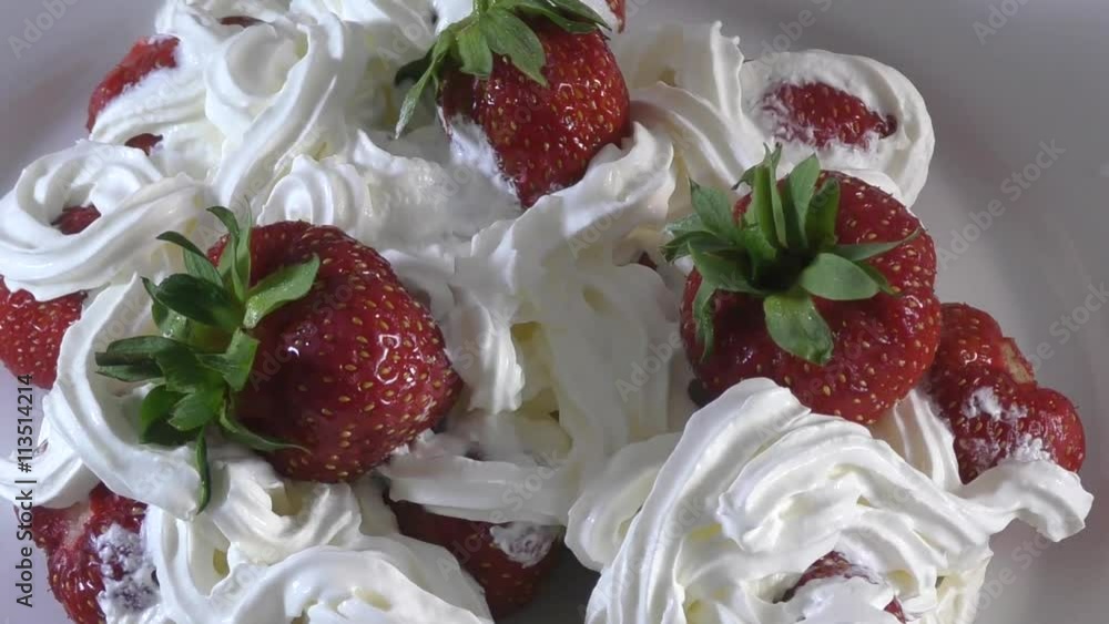 Strawberries with cream for dessert Strawberries with cream for dessert