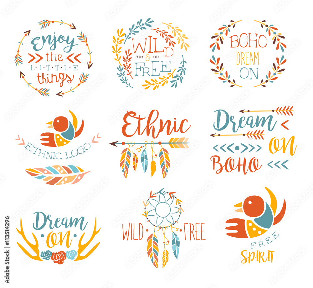 Boho Logo Hand Drawn Banner Set Boho Logo Hand Drawn Banner Set