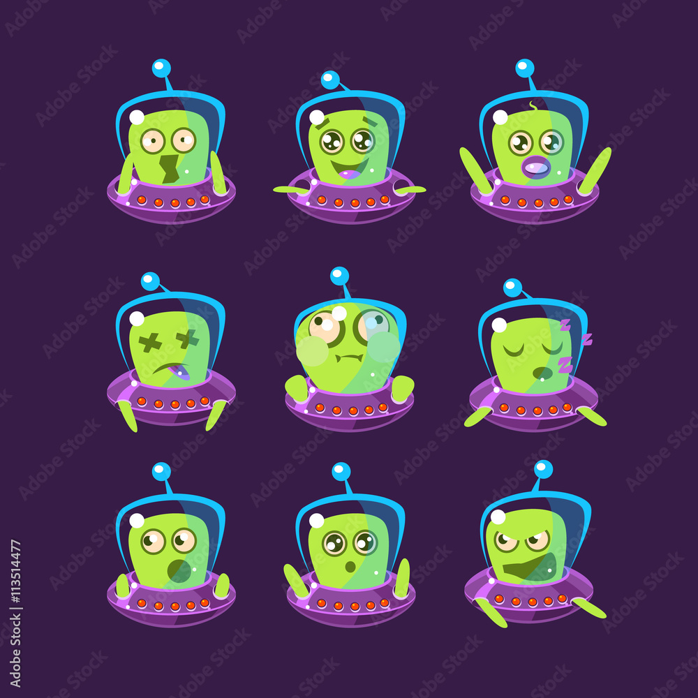 Alien In Ufo Emoticon Set