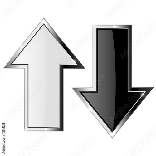 Up and down arrows. Black and white shiny arrow with metal frame