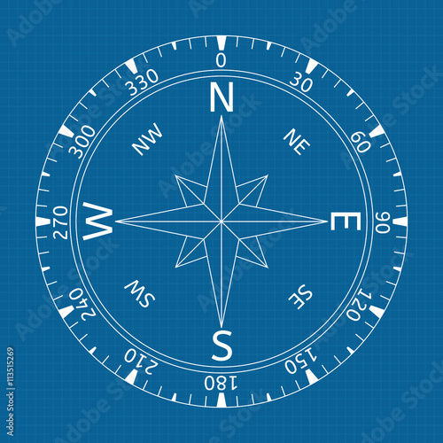 Compass icon on blueprint background