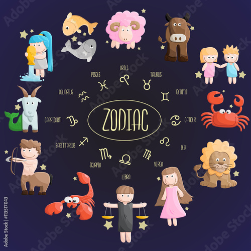 zodiac color sign symbol cartoon illustration