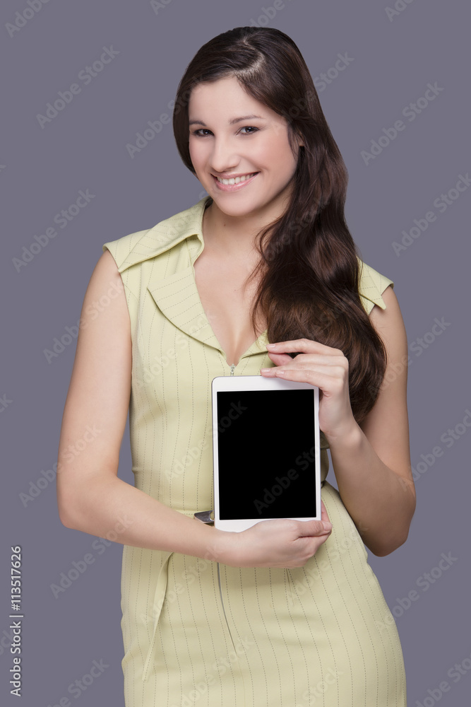 Happy Woman show the Digital Tablet
