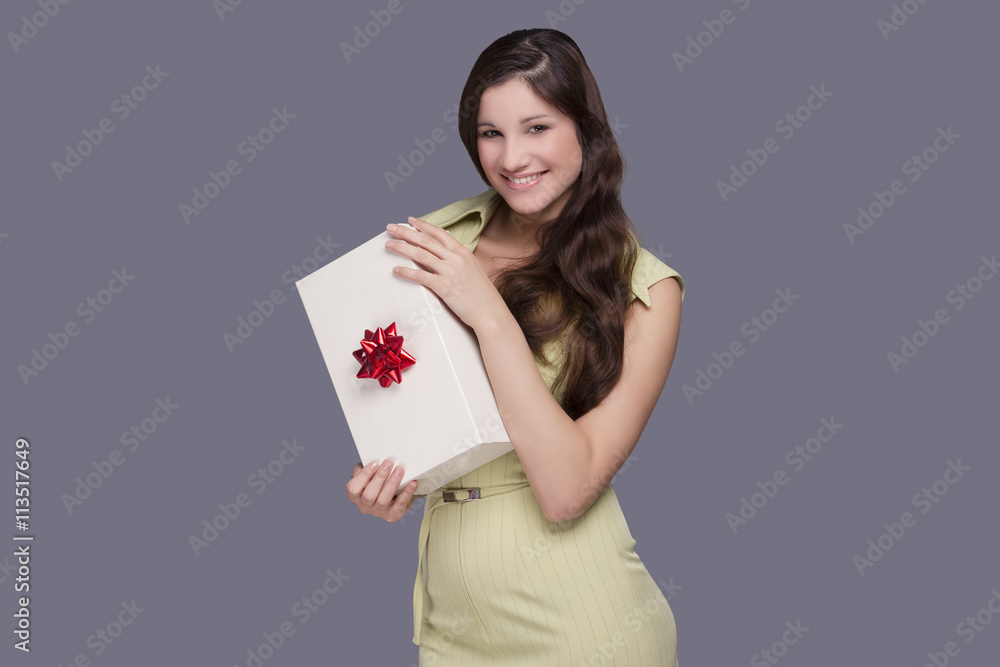 Happy pretty woman with gift box Happy pretty woman with gift box