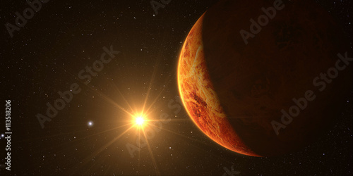 Fototapeta Naklejka Na Ścianę i Meble -  Venus. Cinematic and very realistic sunrise seen from space on venus, 3d rendering.