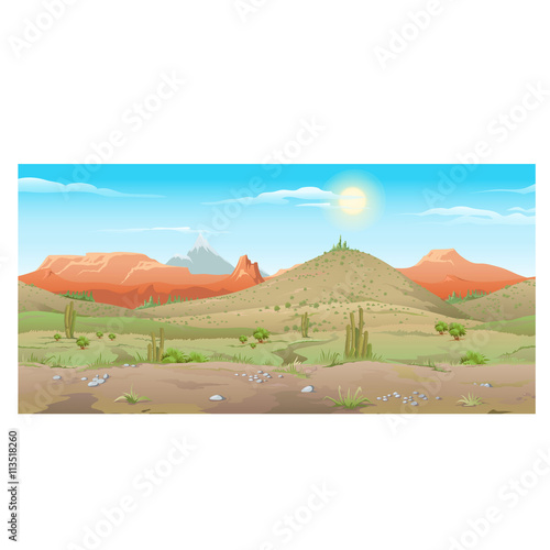 Scene creative, desert with plants and mountains