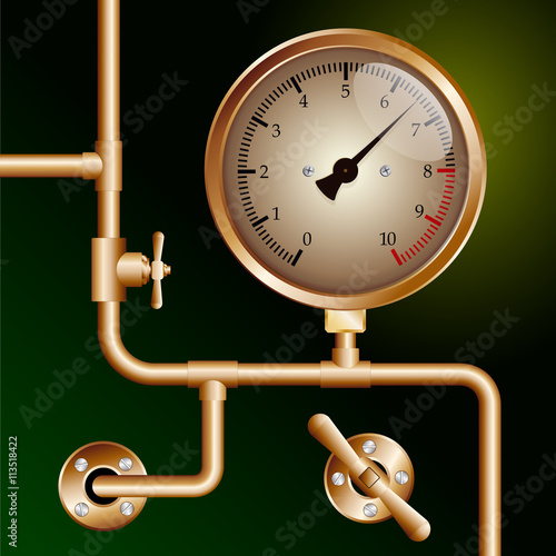 steam powered traction engine boiler pressure gauge on green background
