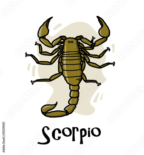 Scorpio Zodiac, a hand drawn vector cartoon illustration of Scorpio zodiac, The Scorpion. © Séa
