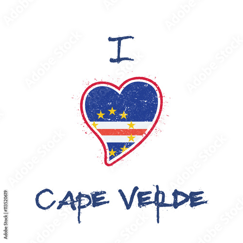 Cape Verdean flag patriotic t-shirt design. Heart-shaped national flag of Cape Verde on a white background. Vector illustration.