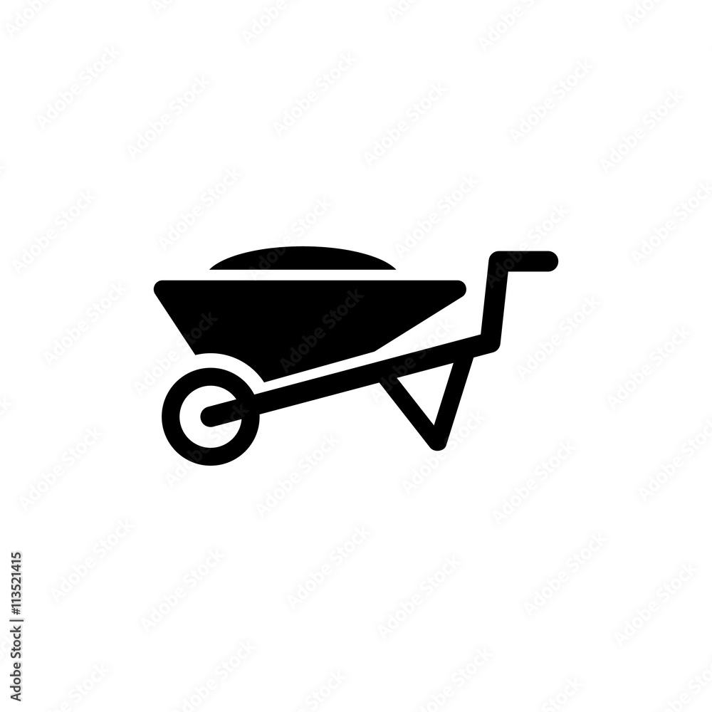 Wheelbarrow icon. Silhouette cart symbol. Vector illustration Wheelbarrow icon. Silhouette cart symbol. Vector illustration