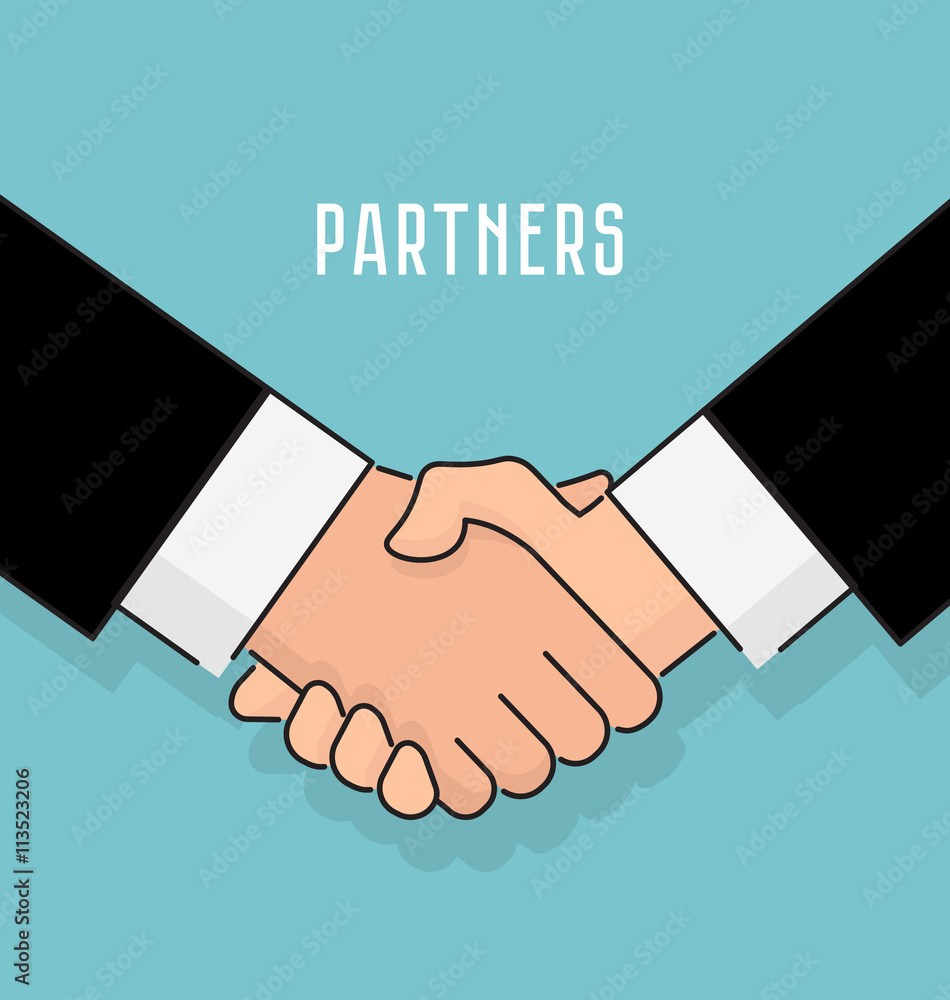 Vector illustration flat style. Handshake businessman agreement, partnership concepts, background for business and finance. Two hands shaking each other Vector illustration flat style. Handshake businessman agreement, partnership concepts, background for business and finance. Two hands shaking each other