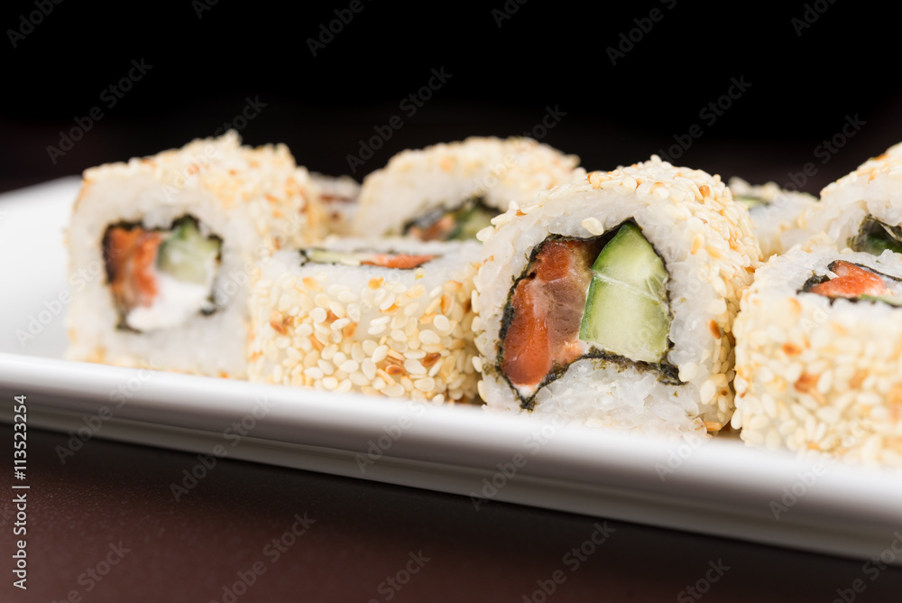 sushi rolls on white plate sushi rolls on white plate