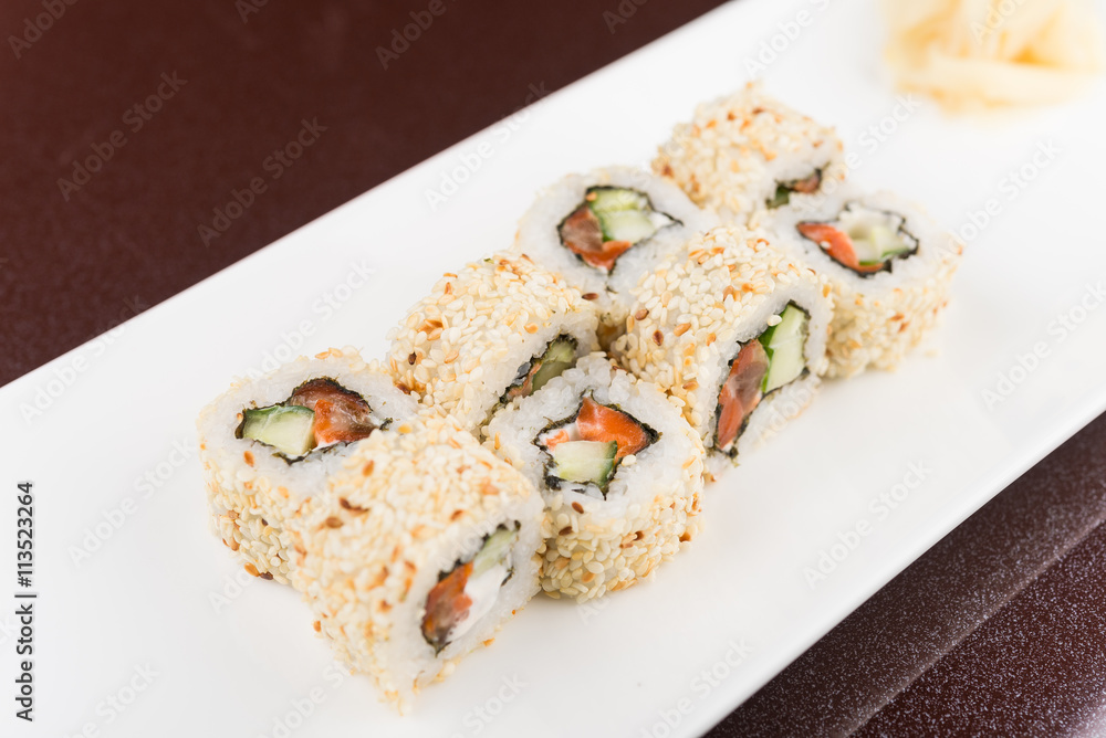 sushi rolls on white plate sushi rolls on white plate