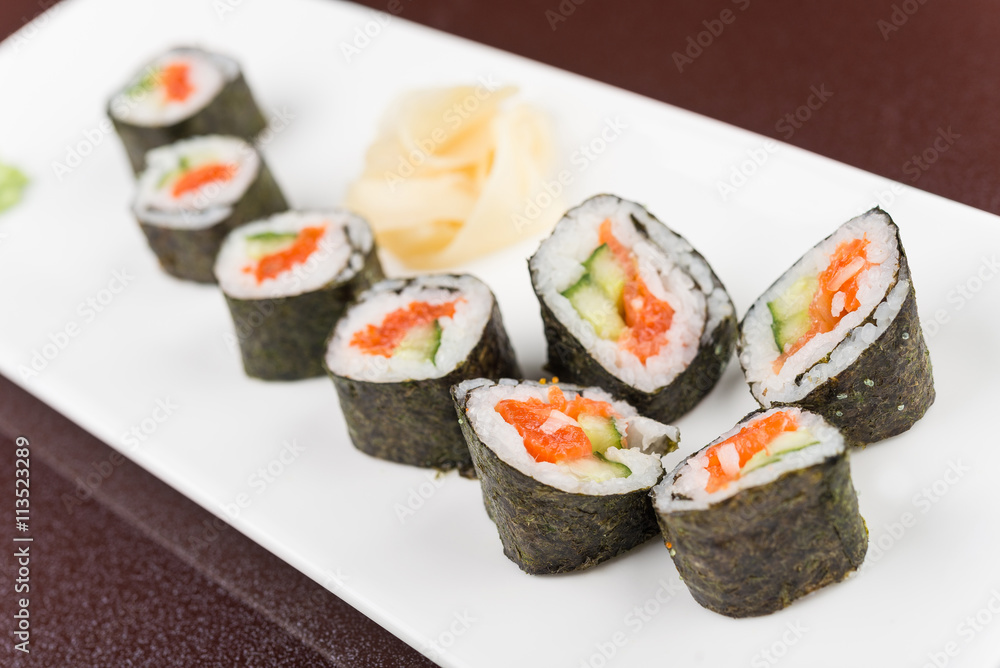 sushi rolls on white plate