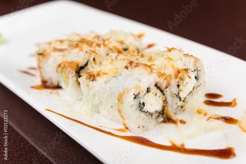sushi rolls on white plate