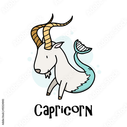 Capricorn Zodiac, a hand drawn vector cartoon illustration of Capricorn zodiac, The Sea Goat.