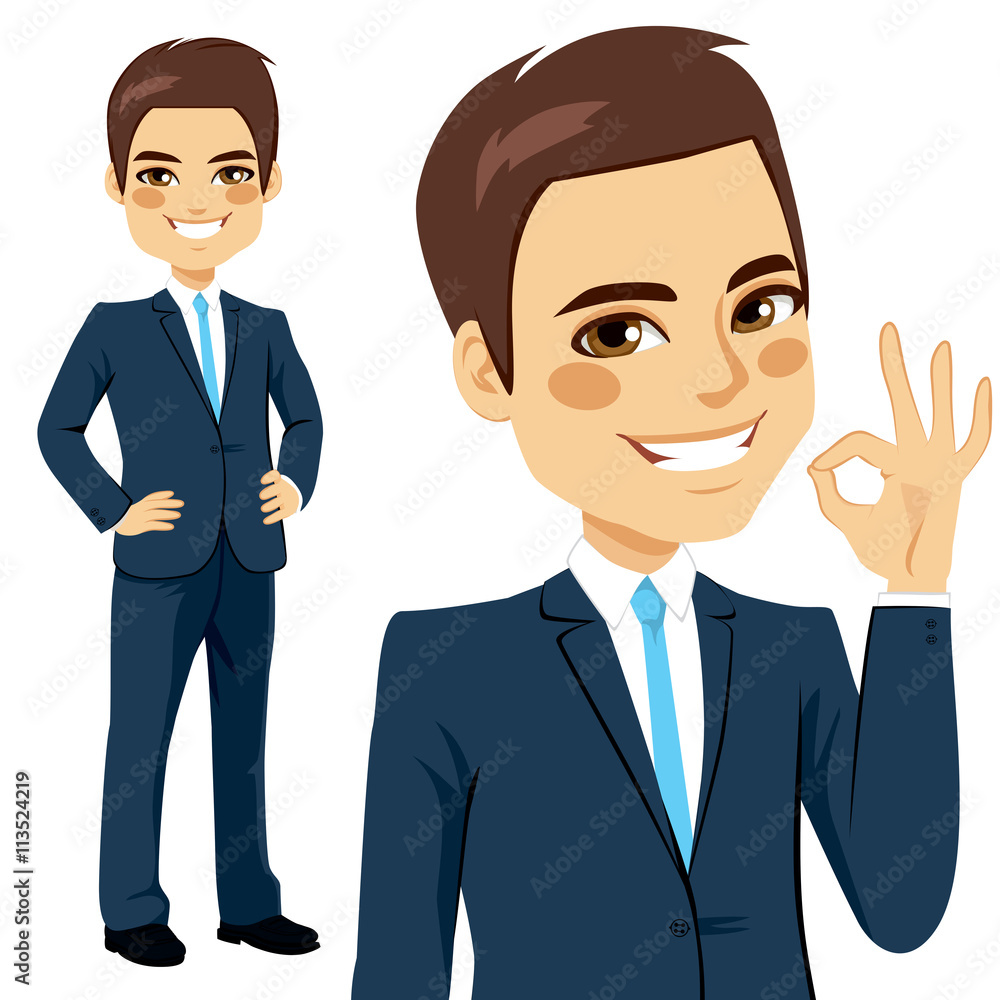 Smiling businessman showing an okay hand sign Smiling businessman showing an okay hand sign