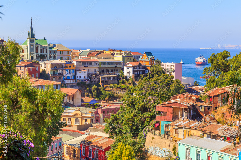 Valparaiso Chili ville couleurs - obrazy, fototapety, plakaty 
